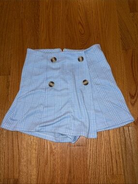 Altar’d State Light Blue Plaid Button-Front Skort